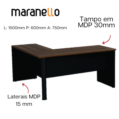 Mesa Angular - Pé Painel - MDP 30mm - 1500mm x 1500mm x 750mm